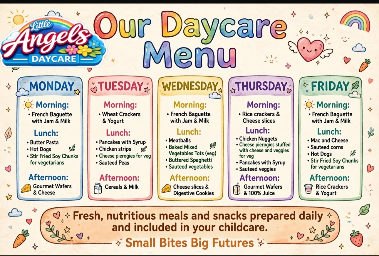 Little Angels Daycare Weekly Meals Menu